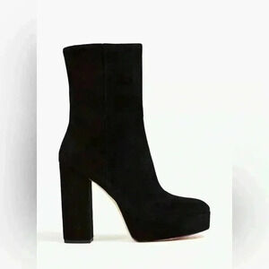 Stuart Weitzman black skyhigh suede platform ankle boot slip on women’s size 7.5